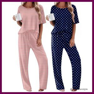 Soft Pajama Set Short Sleeve Lounge Wear with Pockets Comfy Sleepwear